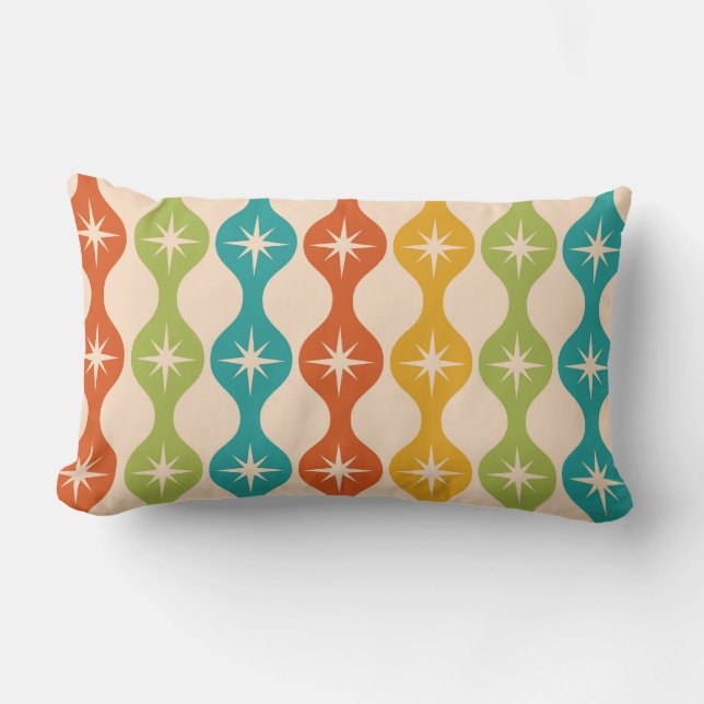 Coussin Rectangle Étoiles rétro du milieu du siècle sur un motif oge (Recto)