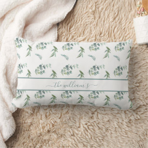 Coussin Rectangle Eucalyptus olive motif blanc vert botanique