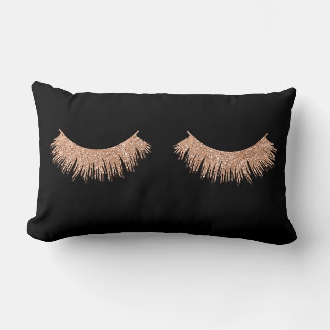 Coussin Rectangle Eyelashes Noir Moderne Design Maquillage Jeu d'Ore (Recto)