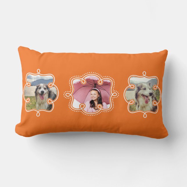 Coussin Rectangle Faites à votre propre orange lumineuse 3 photos (Recto)