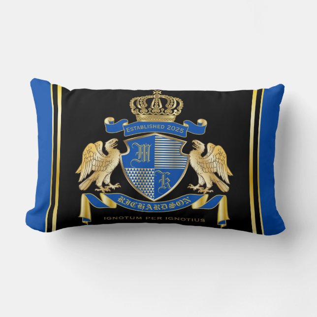 Coussin Rectangle Faites votre propre armoiries Emblème d'aigle bleu (Recto)