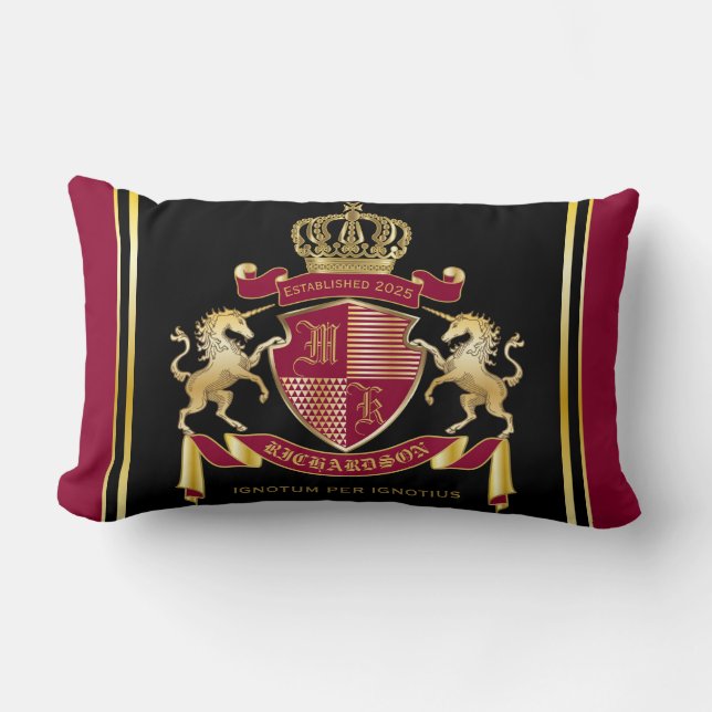 Coussin Rectangle Faites votre propre blason Red Gold Unicorn Emblem (Recto)