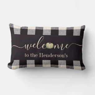 Coussin Rectangle Fall Farmhouse En vichy Citrouille Welcome Nom de