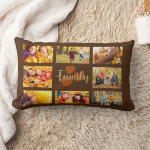 Coussin Rectangle Famille 8 Photo Automne Brown Gold Hearts
