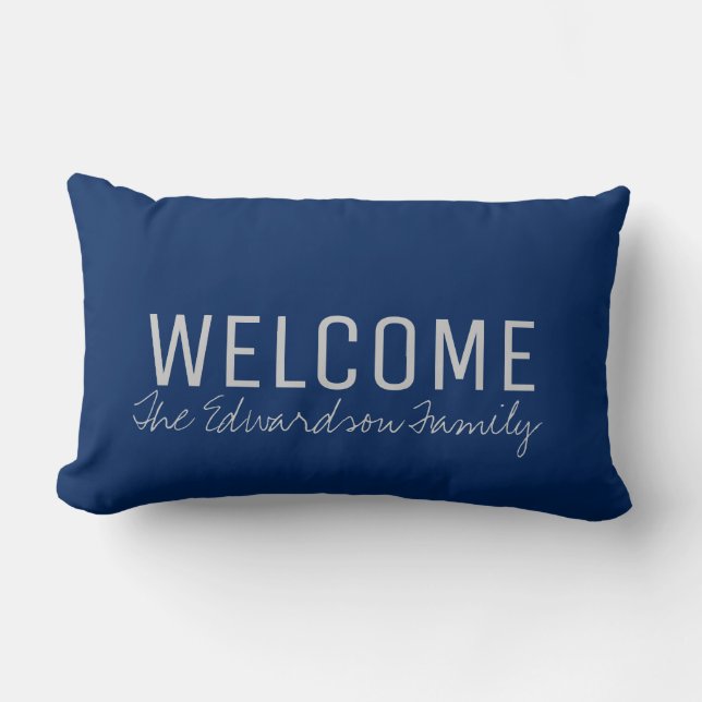 Coussin Rectangle Famille de bienvenue bleu marine moderne monogramm (Recto)