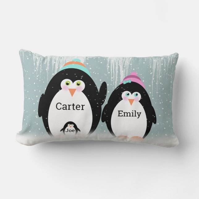 Coussin Rectangle Famille De Pingouins Dans Les Pneus À Neige Lancer (Recto)