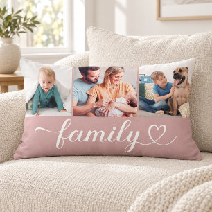 Coussin Rectangle Famille Dusty Rose Heart 3 Cadre photo collage
