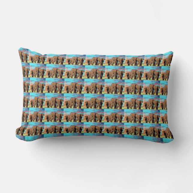 Coussin Rectangle Famille Eléphante À Sunrise Motif, (Recto)