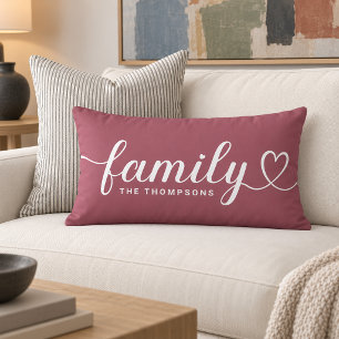 Coussin Rectangle Famille Monogramme en écriture cœur de vin rosé