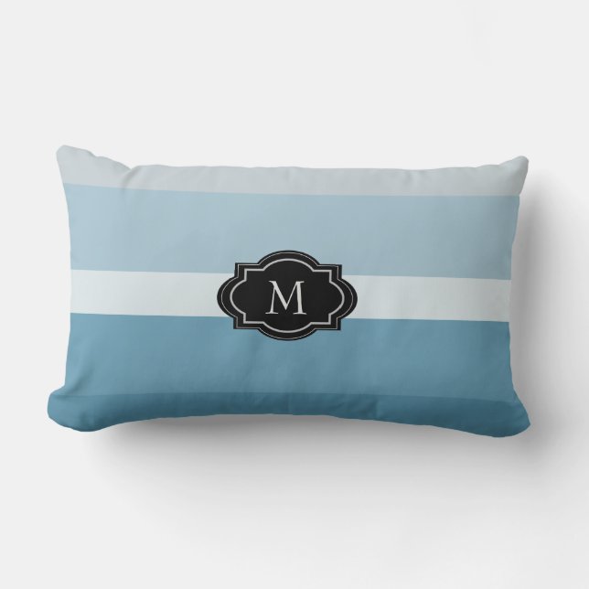 Coussin Rectangle Famille turquoise de monogramme de rayures bleues (Recto)