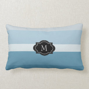 Coussin Rectangle Famille turquoise de monogramme de rayures bleues