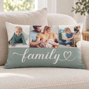 Coussin Rectangle Famille Turquoise Poussiéreux Cœur 3 Collage Photo