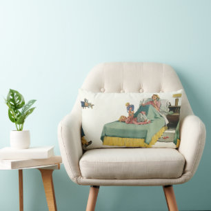 Coussin Rectangle Famille vintage servant le petit-déjeuner à maman 