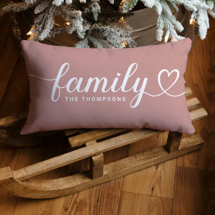 Coussin Rectangle Family Love Script Dusty Rose Custom Monogramme