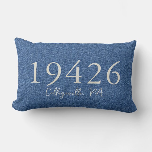 Coussin Rectangle Farmhouse Faux Denim Code postal personnalisé (Recto)