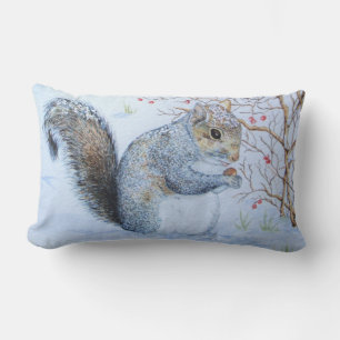 Coussin Rectangle faune grise mignonne de scène de neige d'écureuil