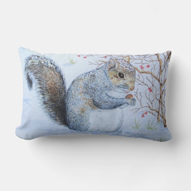Coussin Rectangle faune grise mignonne de scène de neige d'hiver (Recto)