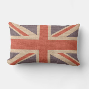 Coussin Rectangle Faux Burlap Jute Linen Look UK Drapeau