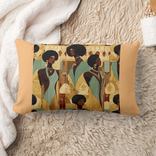 Coussin Rectangle Faux-Renaissance Afrocentrique Femmes Fabric-Motif (Couverture)