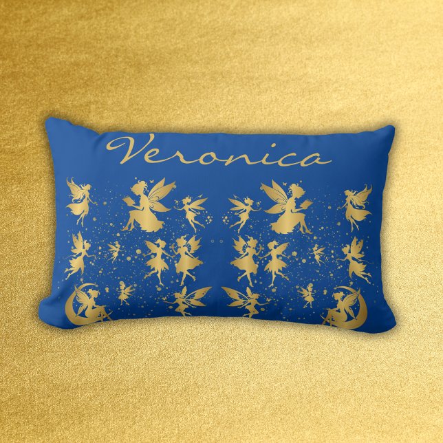 Coussin Rectangle Fées d'or avec poussière de pixie sur Monogramme b (Créateur téléchargé)