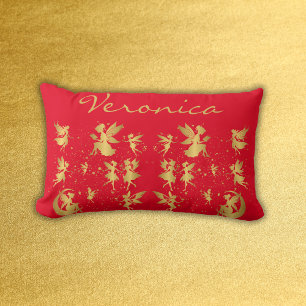 Coussin Rectangle Fées d'or avec poussière de pixie sur Monogramme r