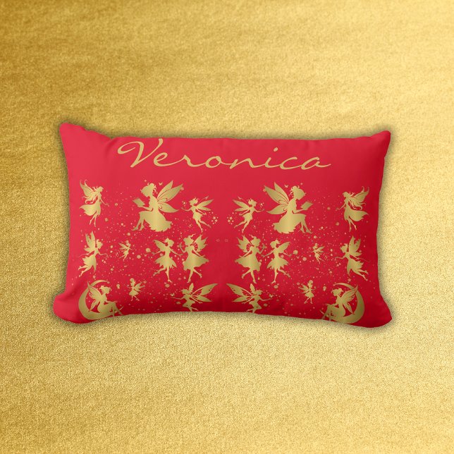 Coussin Rectangle Fées d'or avec poussière de pixie sur Monogramme r (Créateur téléchargé)