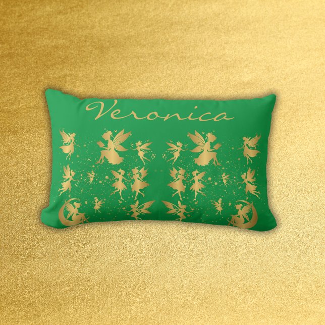 Coussin Rectangle Fées d'or avec poussière de pixie sur Monogramme v (Créateur téléchargé)