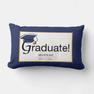 Coussin Rectangle Félicitations Diplômé, Casquette, Tassel, Bleu, Or