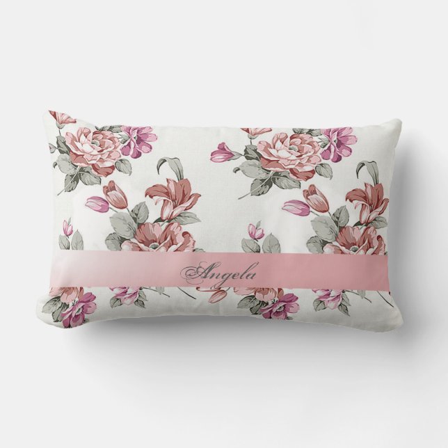 Coussin Rectangle Féminin Chic Vintage Fleurs-Personnalisé (Recto)