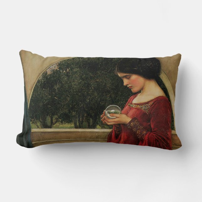 Coussin Rectangle Femme à la boule de cristal, peinture de Waterhous (Recto)