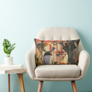 Coussin Rectangle Femme devant une vitrine de magasin par August Mac