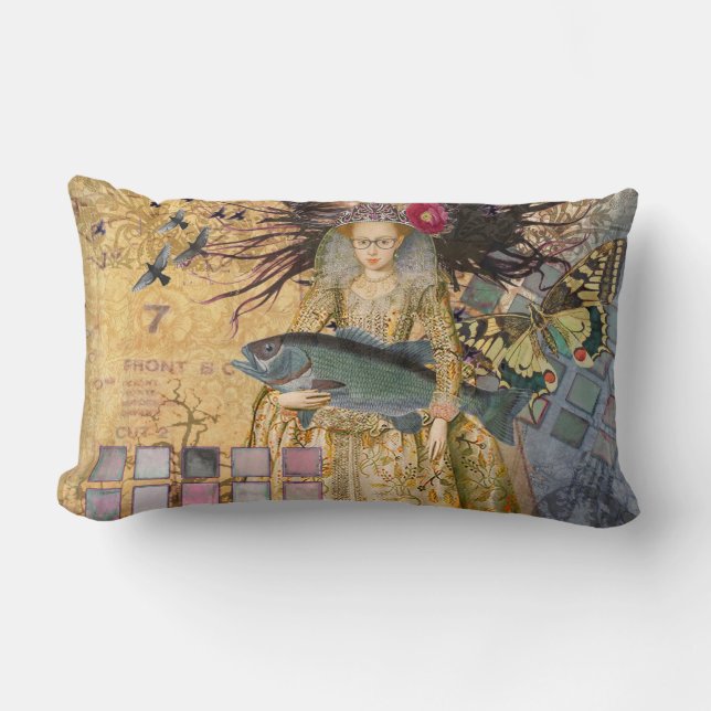 Coussin Rectangle Femme Poisson Vintage Gothique Classique  (Recto)
