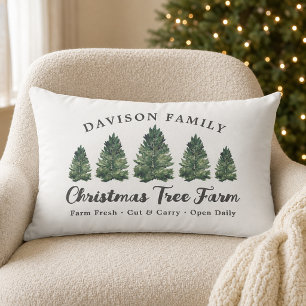 Coussin Rectangle Ferme de Noël à nom de famille en aquarelle