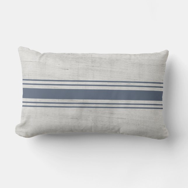 Coussin Rectangle Ferme rustique Burlap Blue Stried Grain Sack (Recto)