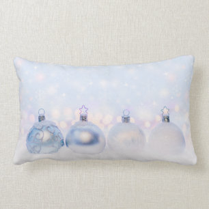 Coussin Rectangle Festif boules de Noël en argent sur la neige