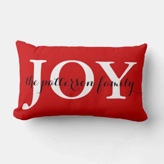 Coussin Rectangle Festif Noël Joy Rouge Blanc Personnalisé (Recto)