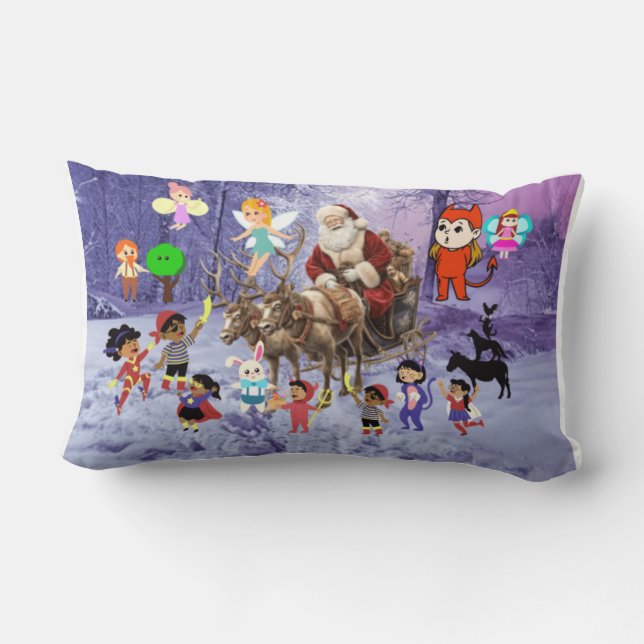 Coussin Rectangle Festive Enchanter Noël neigeux et Père Noël (Verso)