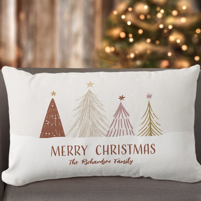 Coussin Rectangle Festive Joyeux Arbres de Noël Fête Famille Jeter (Créateur téléchargé)