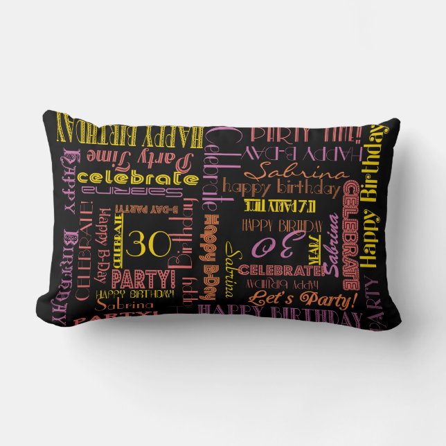 Coussin Rectangle Fête d'anniversaire ! Duel Nom personnalisé et âge (Recto)