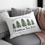 Coussin Rectangle Fête de Noël de famille personnalisée<br><div class="desc">Arbre de Noël personnalisé coussin rectangulaire lumbar accent en vert, gris charbon de bois et blanc. Doté d'un design typographique rustique moderne avec 3 aquarelles vertes fraîches. Personnalisez avec votre nom de famille, votre emplacement et tout autre texte personnalisé. Le design recto verso donne un accent personnalisé unique à votre...</div>