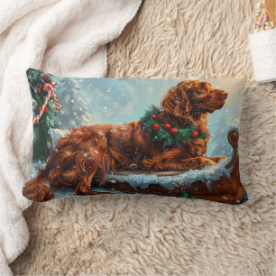 Coussin Rectangle Fête de Noël du chien roux irlandais