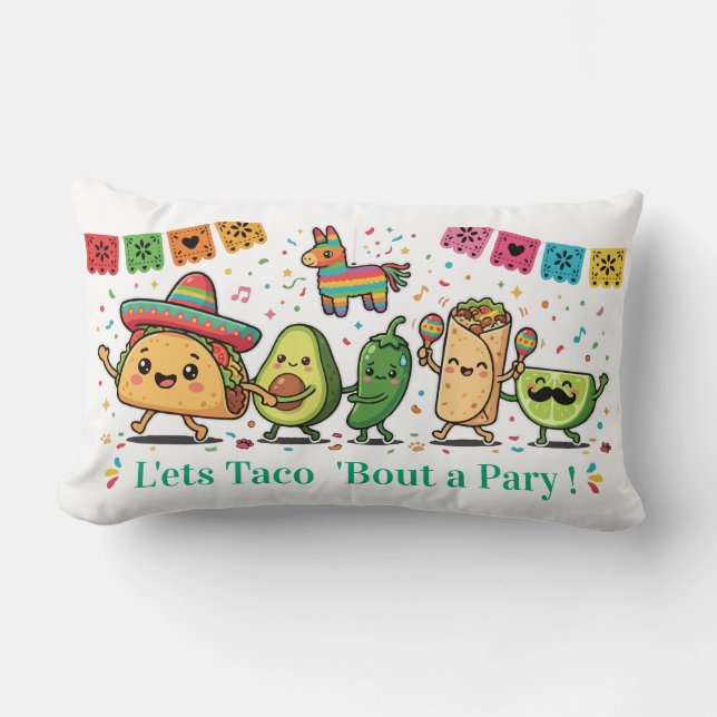 Coussin Rectangle Fête de nourriture mexicaine Kawaii mignonne - Tac (Recto)