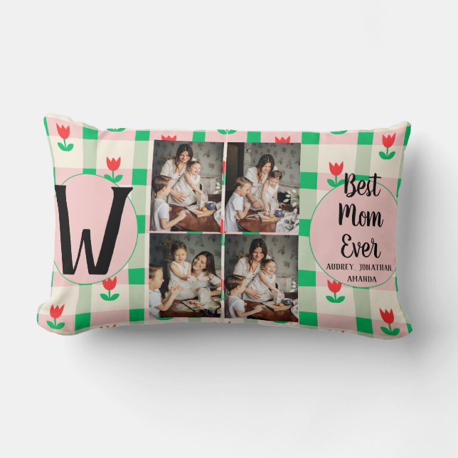 Coussin Rectangle Fête des mères personnalisées, photo collage cadea (Recto)