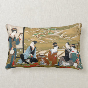 Coussin Rectangle Fête d'hiver d'Utagawa Toyoharu woblock japan