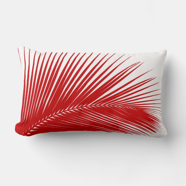 Coussin Rectangle Feuille de palmier - corail rouge foncé et blanc (Recto)