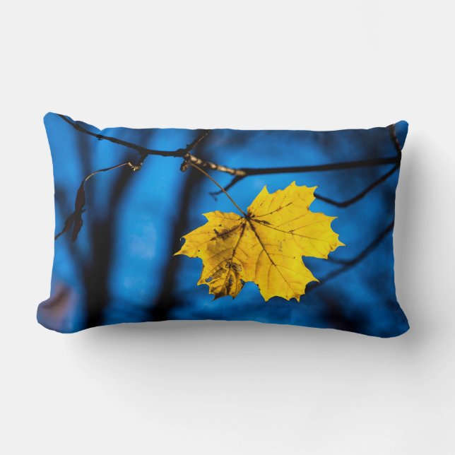 Coussin Rectangle Feuille d'érable jaune en bleu (Recto)