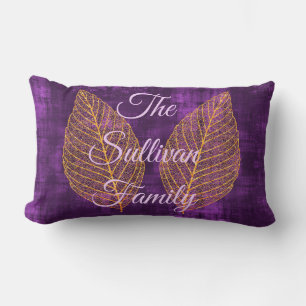 Coussin Rectangle Feuille d'or d'automne sur Satin violet violet