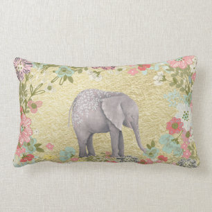 Coussin Rectangle Feuille d'or florale de cadre d'éléphant chic