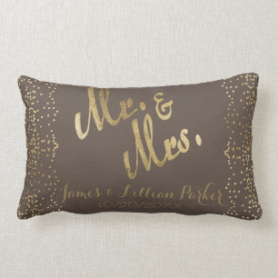 Coussin Rectangle Feuille d'or "M. et Mme" mariage de Faux de