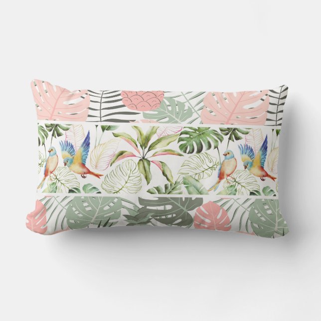 Coussin Rectangle Feuille tropicale et Motif d'oiseaux (Recto)